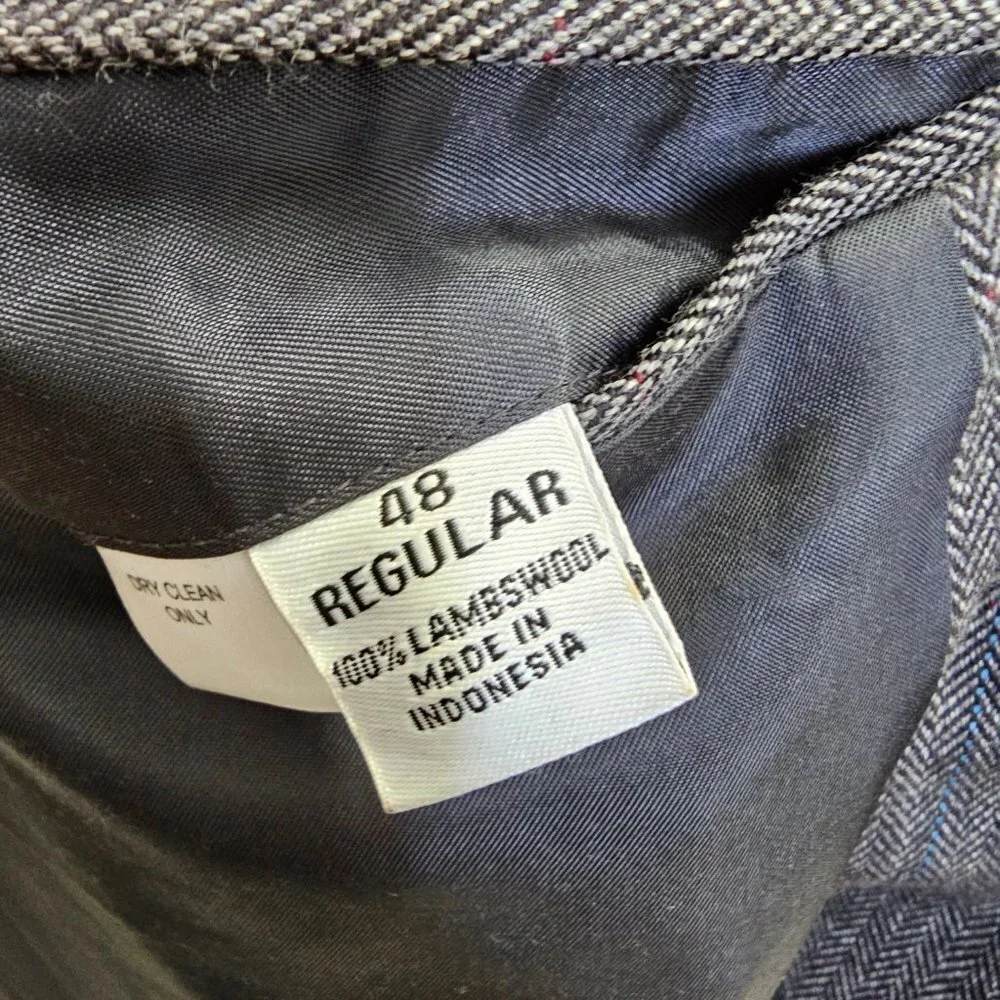 Joseph & Feiss 48R Gray Check 2-Button Sport Coat Blazer Jacket O202